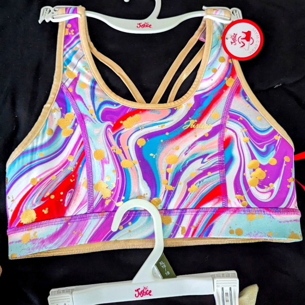 Justice Sports Bra and Shorts, and size XL child